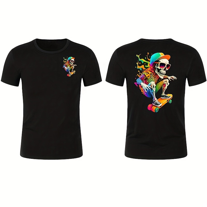 Skateboarding Hip Hop Skull Creative Design Sticker T shirt - Temu