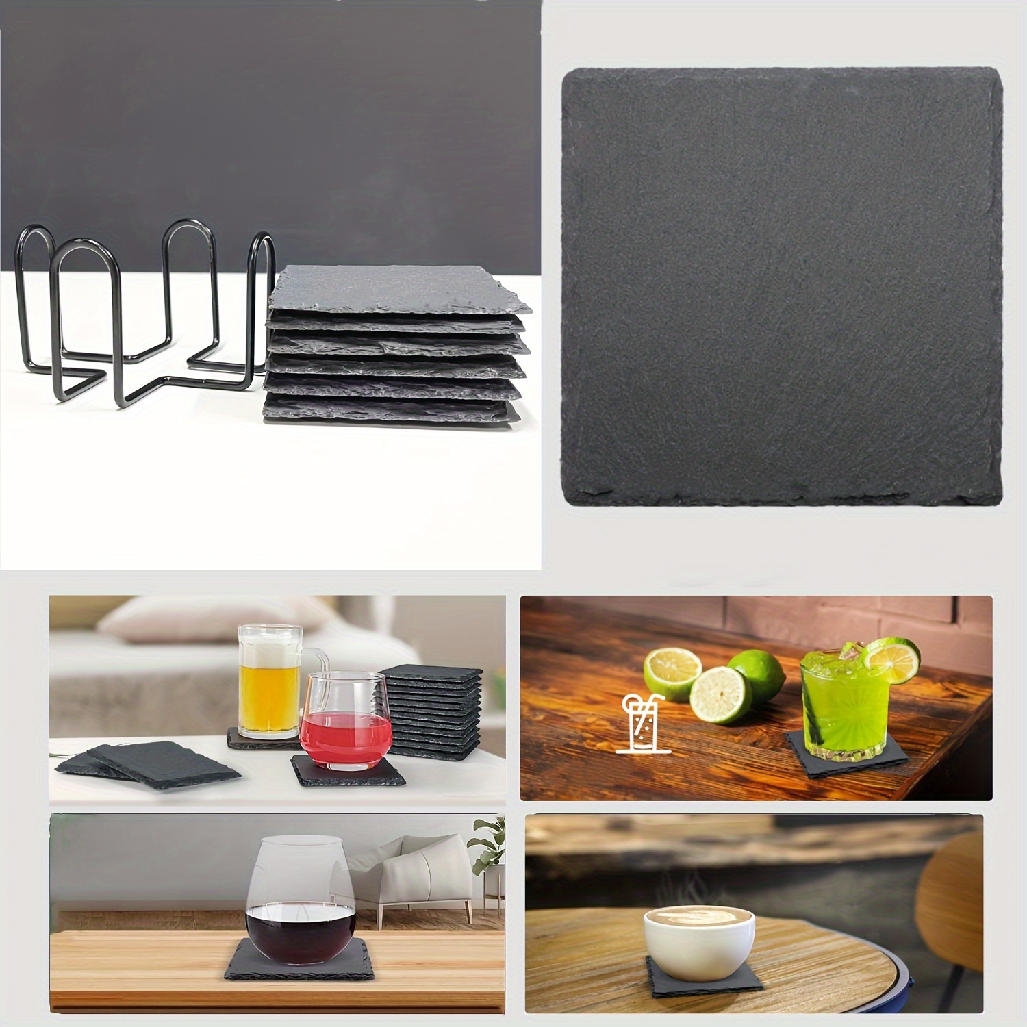 Square Slate Coaster Holder Washable Placemat Anti scalding Temu