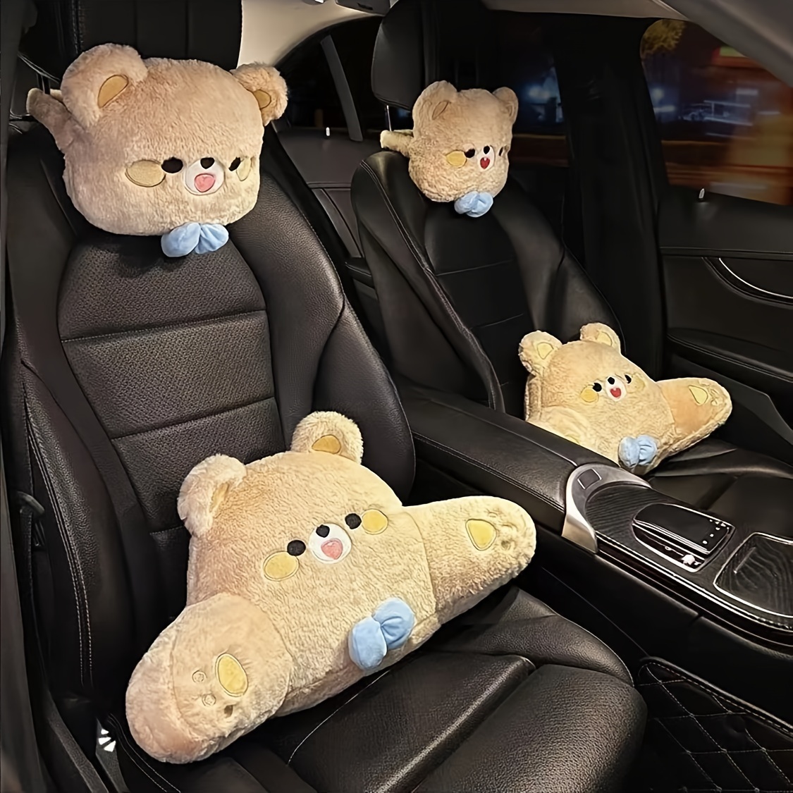 2023 new winter Lamb velvet cartoon cute arm bear car headrest waist  support a single car neck pillow