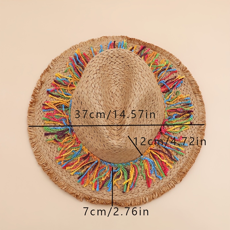 Chain & Tassel Decor Straw Hat boho hem sun hats colorful tassel chain decor classic - Temu main image 4