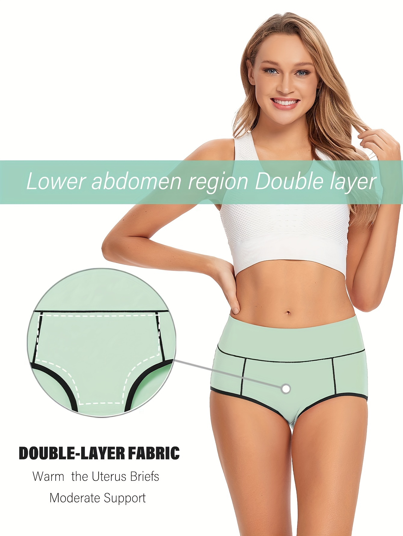 Womens Underwear, High Waisted Double-Layer Waistband No