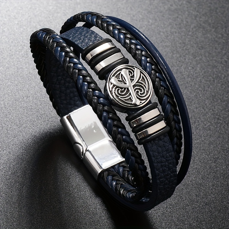 Leather Bracelets For Men Multilayer Braided Leather Bracelet, Magnetic  Buckle Leather Bracelet