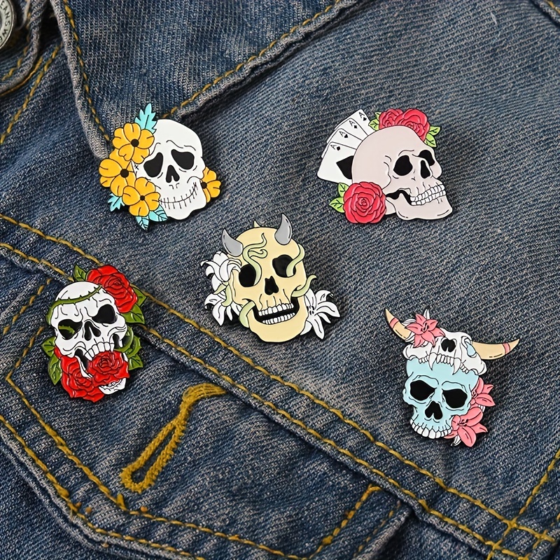 Flowers Skull Pin Woman Fun Clothes Lapel Accessories Metal - Temu