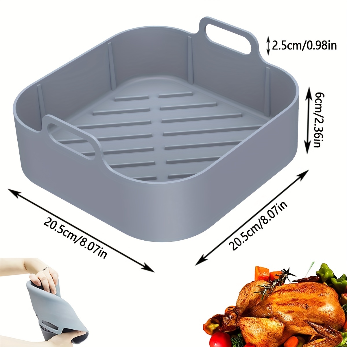 Air Fryer Silicone Large Square Rectangle Mat Non-stick Practical  Dishwasher Safe Tray for Air Fryer Steamer Oven Gray Square 