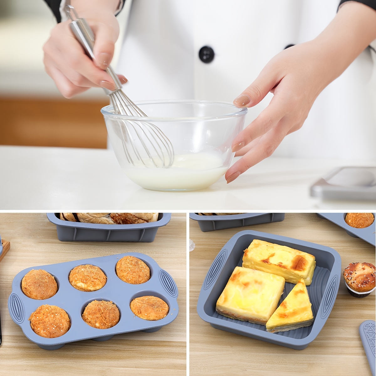1pc 10 In 1 Nonstick Silicone Baking Cake Pan Cookie Sheet Molds Tray Set  For Oven, BPA Free Heat Resistant Bakeware Suppliers Tools Kit For Muffin Lo