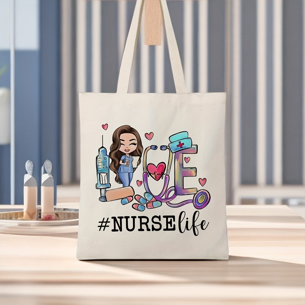 

Professional Nurse's Day Design Canvas Tote Bag - Women's Shopper Bag Fashion Shoulder Bag With Large Capacity - Best Gift For The White Angels In Trendy Canvas Bag