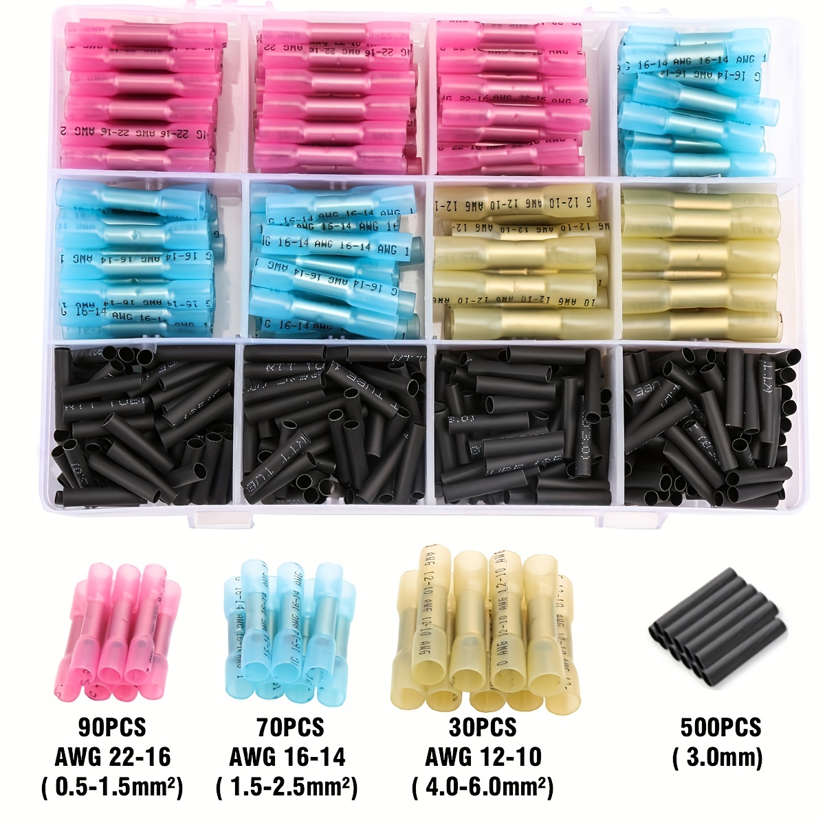 

690pcs Heat Shrink Butt Crimp Terminals Kit, Solder Seal Electrical Connectors For Automotive And Marine Wiring