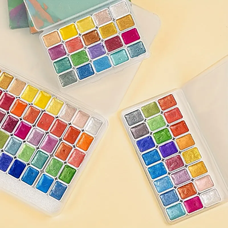 20/24/60 Colors Metallic Watercolor Paint Set Portable Box - Temu