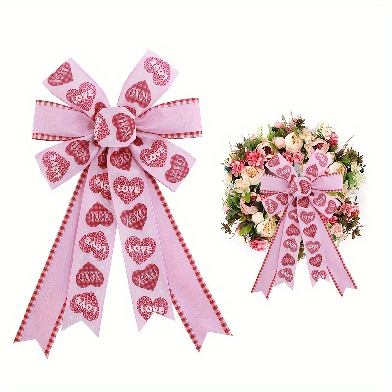 Valentines Day Bow for Wreath, Valentine Bow, Lantern Bow, Heart Bow,  Valentine Decor, Love Bow, Winter Decor, Gift Wrap Ribbon Bow 