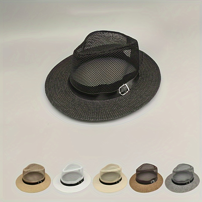 Mesh Breathable Panama Hats Solid Color Unisex Straw Hat - Temu
