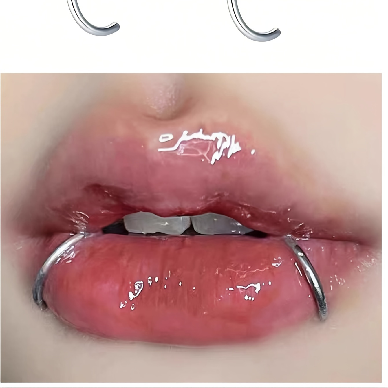 Image of Gift For Women, Gift , Gift For Punk Style Silvery Sound No Trembling Lip Ring, Fashionable And Lip Ring