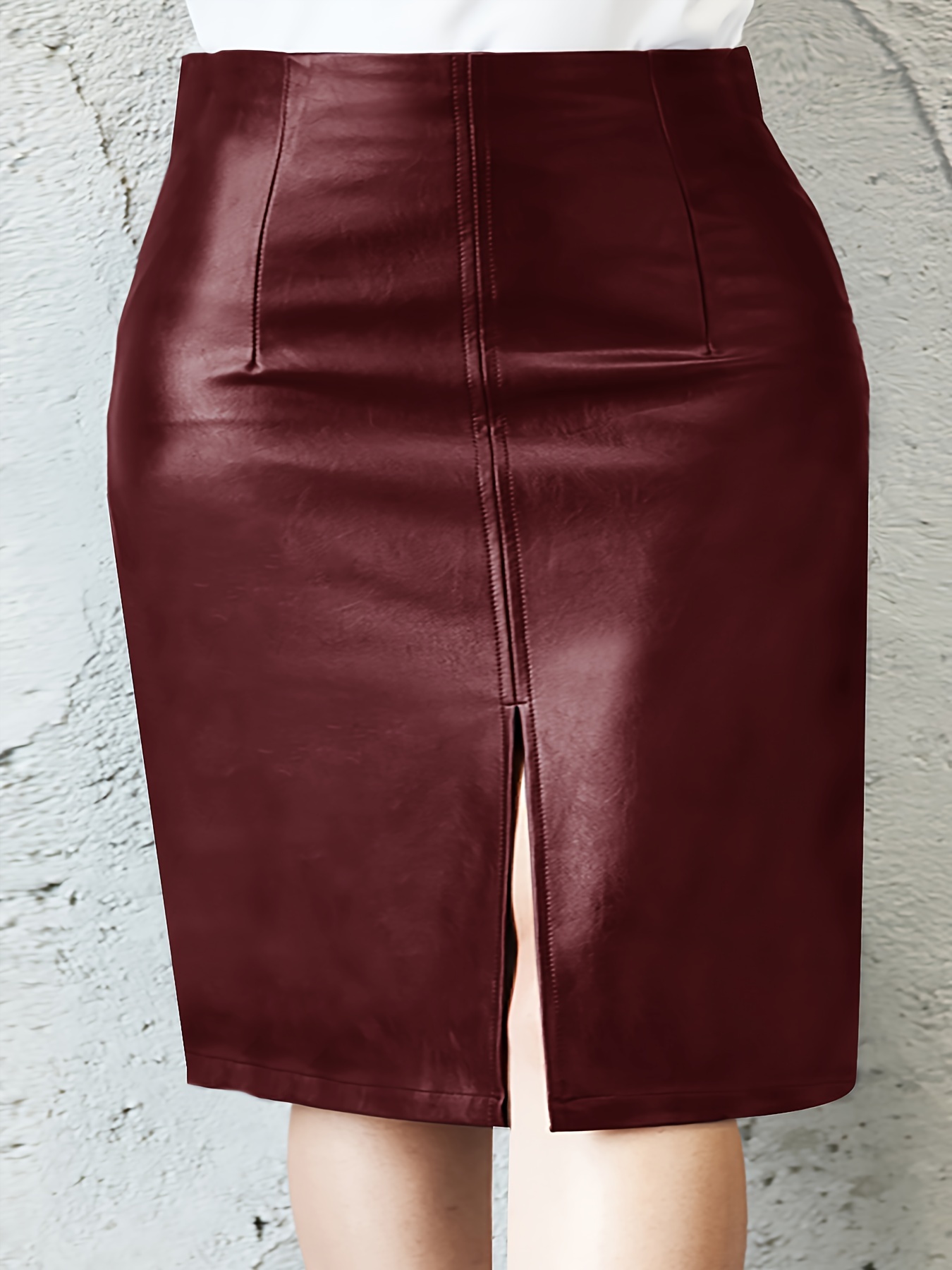 Plus Size Pu Leather Split Skirt Casual Skirt Spring Summer - Temu