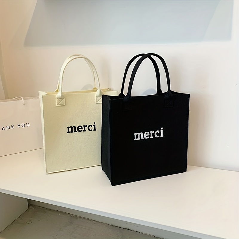 Letter Graphic Fett Handbag, Solid Color Shopping Bag, Simple Gift Tote Bag  - Temu