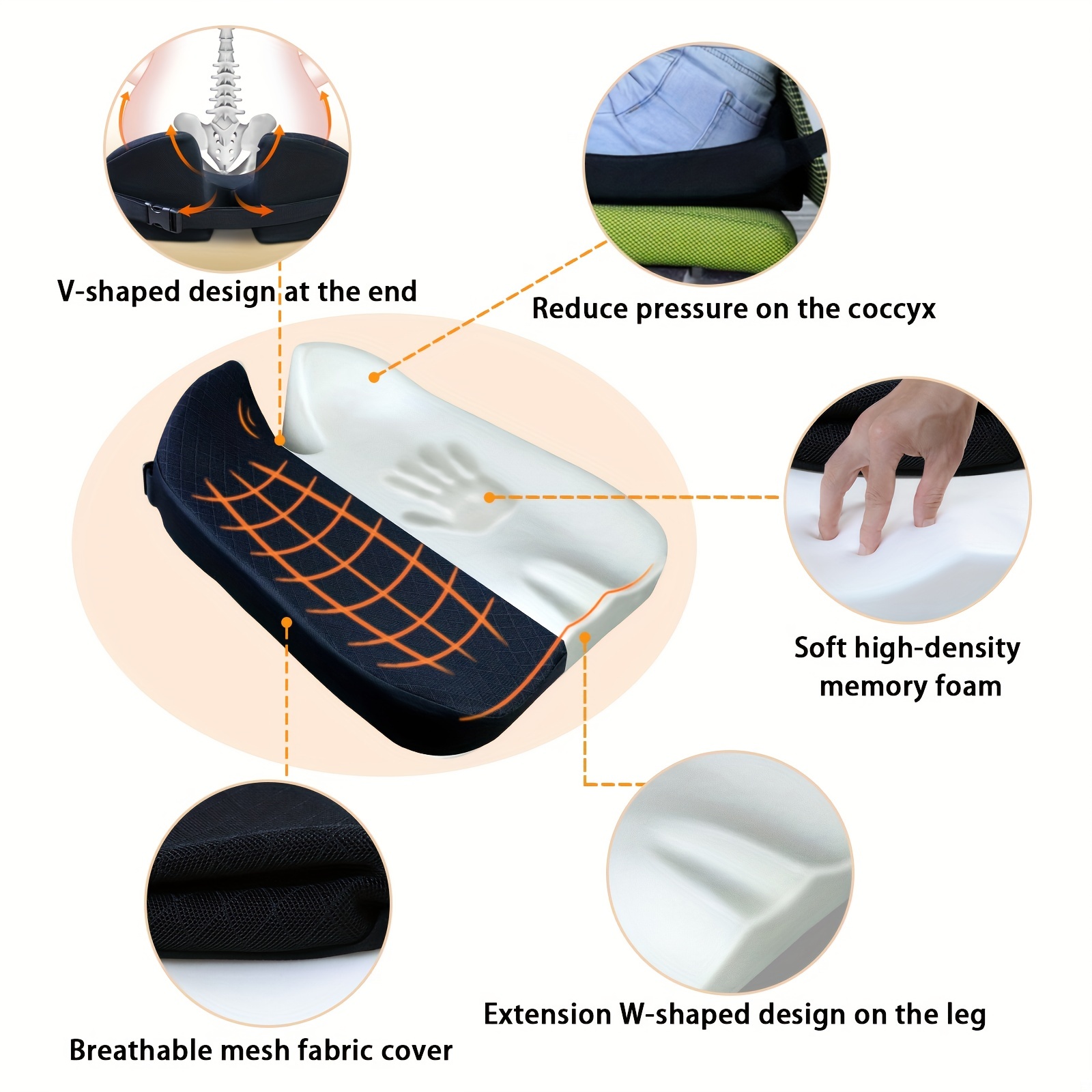 Car Seat Cushion Driver Leg Extender Gel Seat Cushion Memory Foam