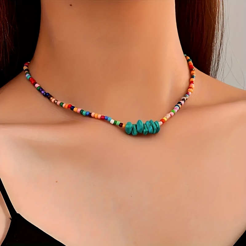 Natural Gemstone & Seed Bead Choker Necklaces