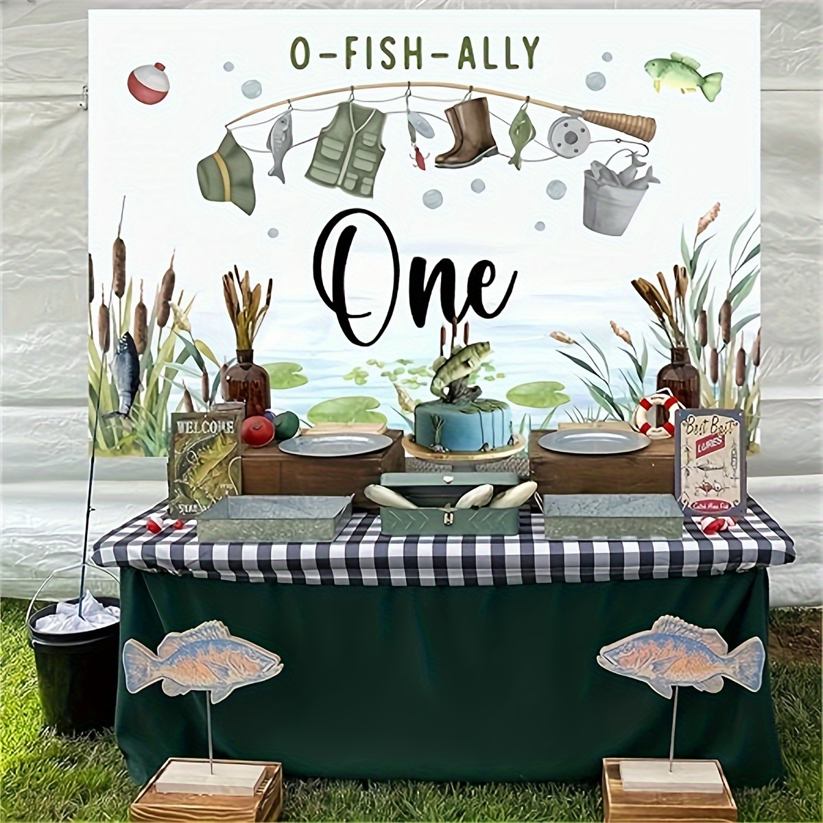 Fishing Theme 1st Birthday Background Photo Props Banner - Temu