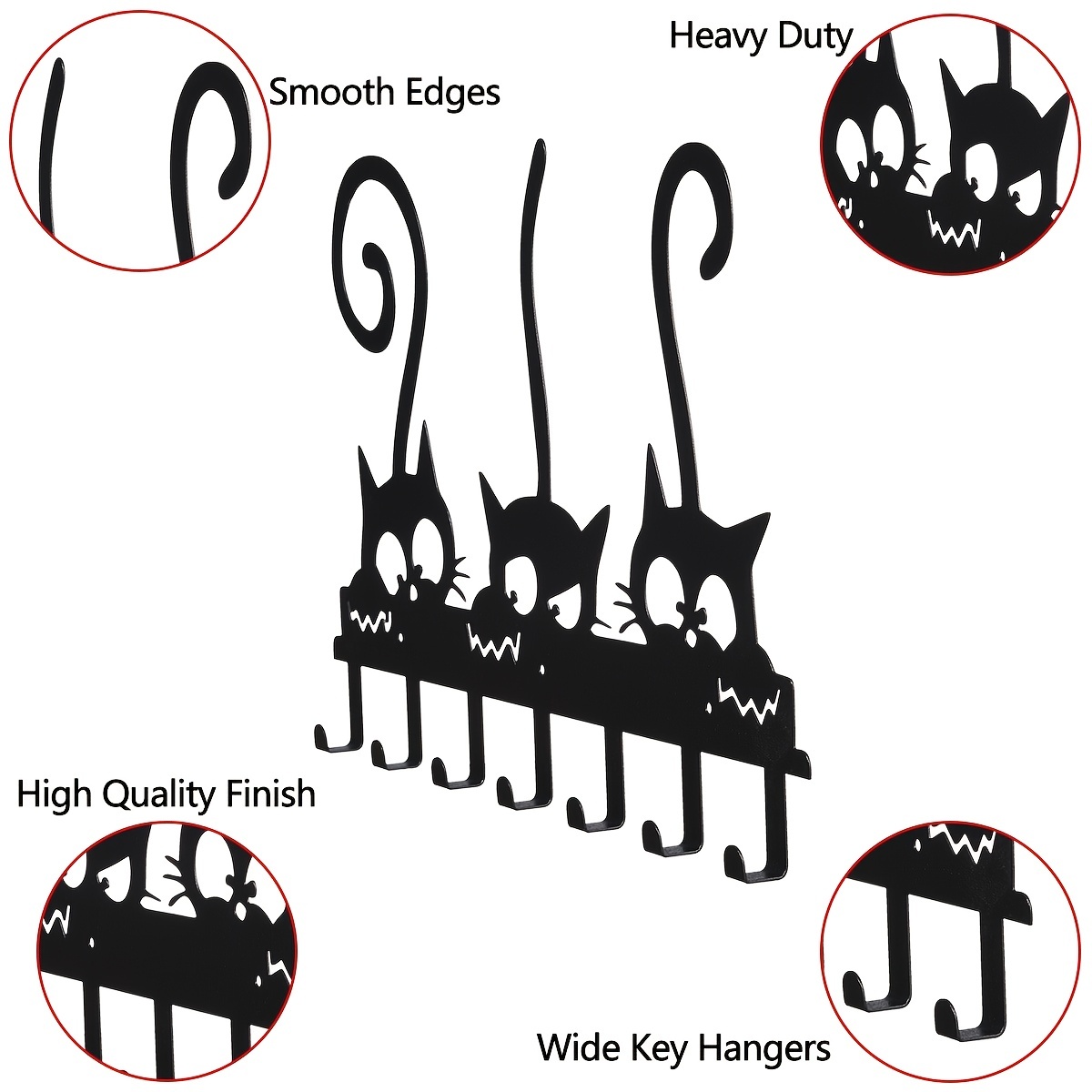 Decorative Cat Silhouette Key Holder Wall 7 Hooks Key Hanger