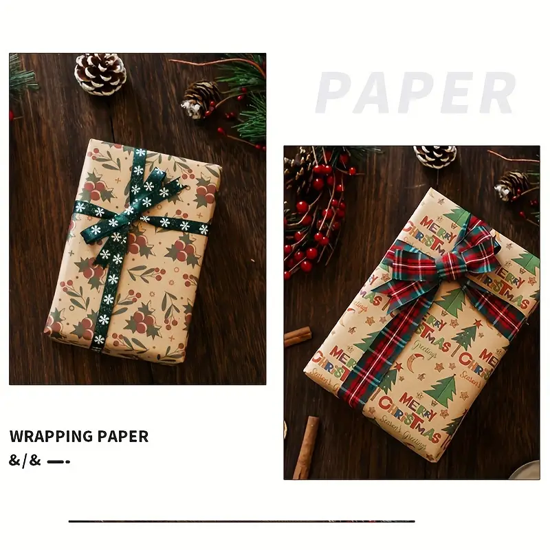 Vintage Christmas Tree Gift Wrapping Paper Multiple Patterns - Temu