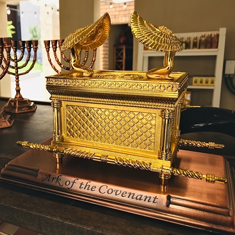 Figurine Ark Of The Covenant Golden Plated Copper Stand Jerusalem