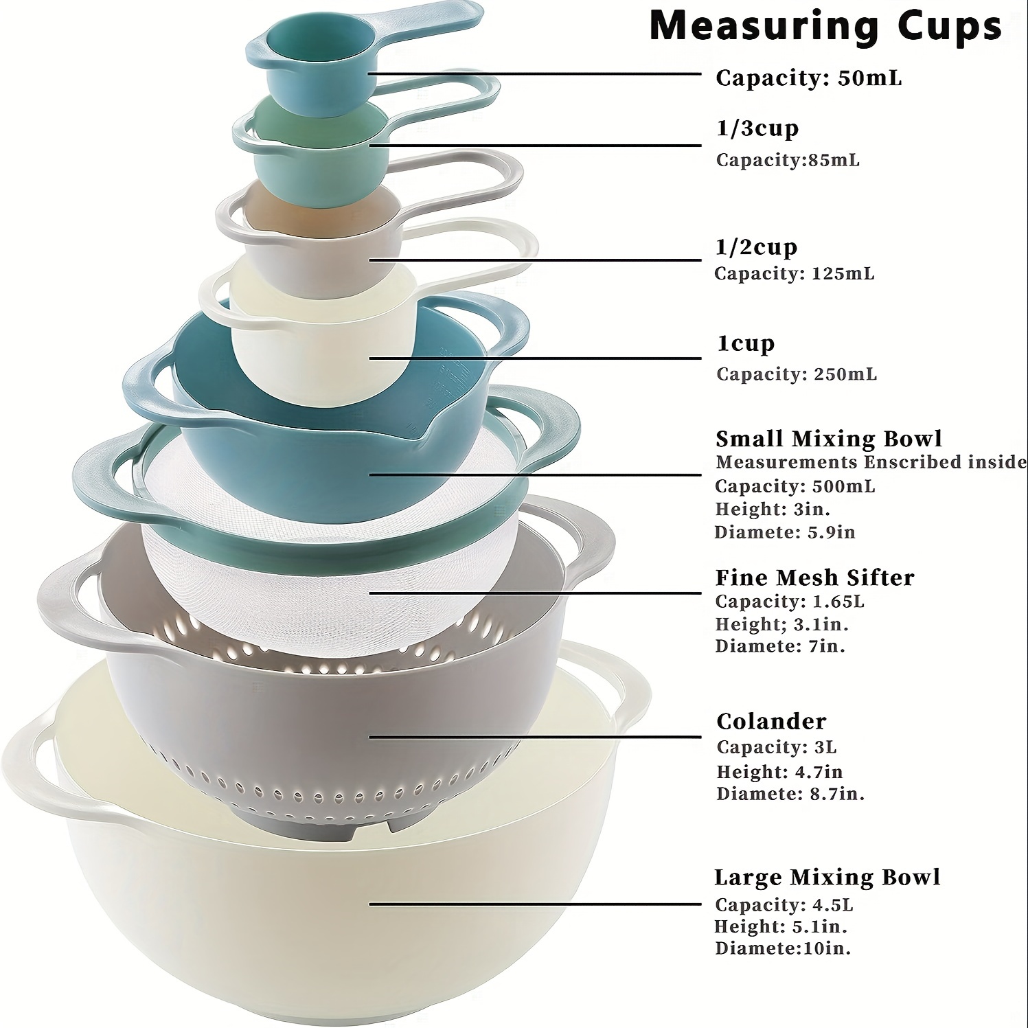 Joseph Joseph Nest Plus 9 Mixing Bowls and Measuring Cups Set, Multi