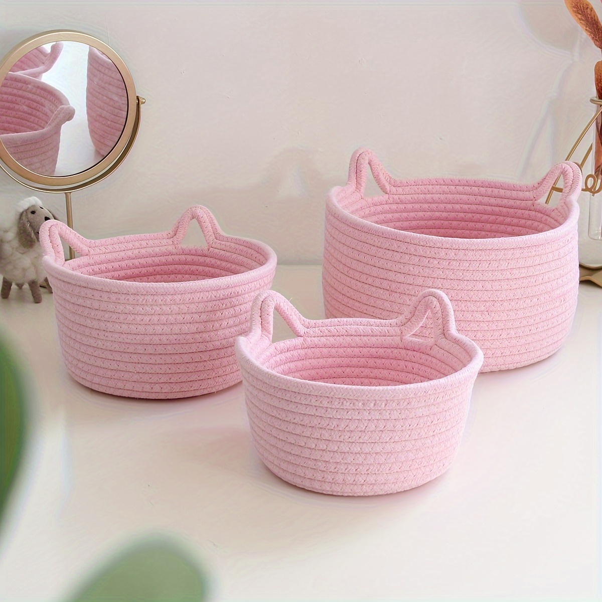 Cat Ear Woven Desktop Storage Basket Durable Storage Baskets - Temu