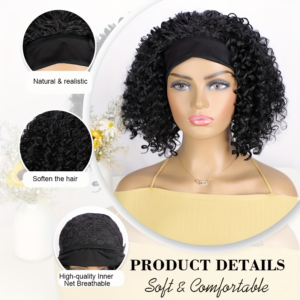 Shoulder Length Curly Wig Headband Wig Deep Wave 12 Inch Synthetic Headband Wig Curly Hair For Women Black Color 12 Inch