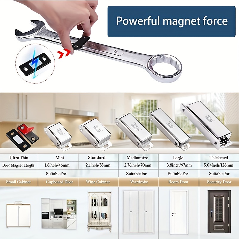  BokWin 2 cierres magnéticos para puerta, cierre magnético de 15  libras, color blanco, cierre magnético de 15 libras, para armario, cocina,  baño, armario, puerta de armario con tornillos : Herramientas y