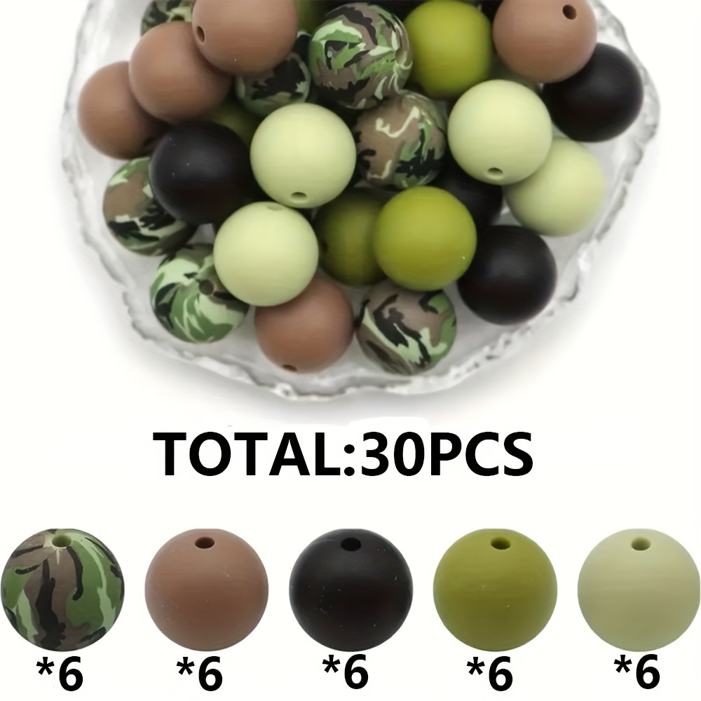 15mm/12mm 30pcs/50pcs Silicone Printed And Solid Color Round Beads In Jar For Diy Handmade Necklace, Plastic Pen Beads, Keychain, Bag Chain, Phone Chain, Bracelet, Jewelry Making Supplies