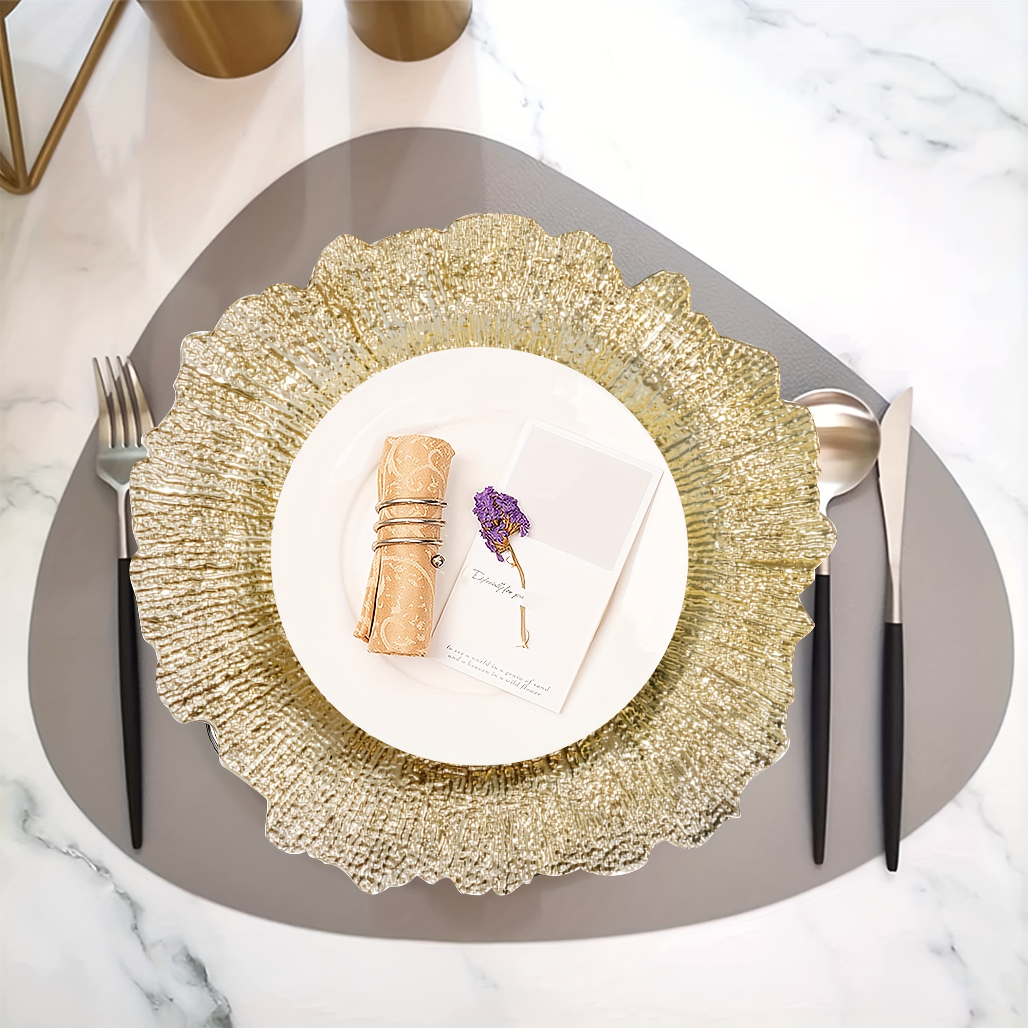 1/4/6pcs 13 Golden Charger Plates, Elegant Tableware Decor, Round Plastic  Reef Plate * For Dinner Plates, Wedding, Party Elegant Decoration Pl