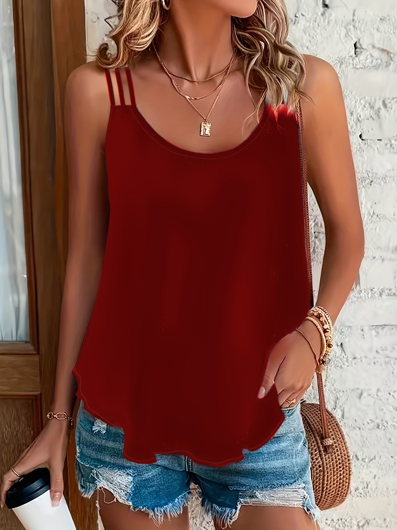 Womens Scoop Neck Tank Tops Low Cut Solid Sexy Summer Sleeveless