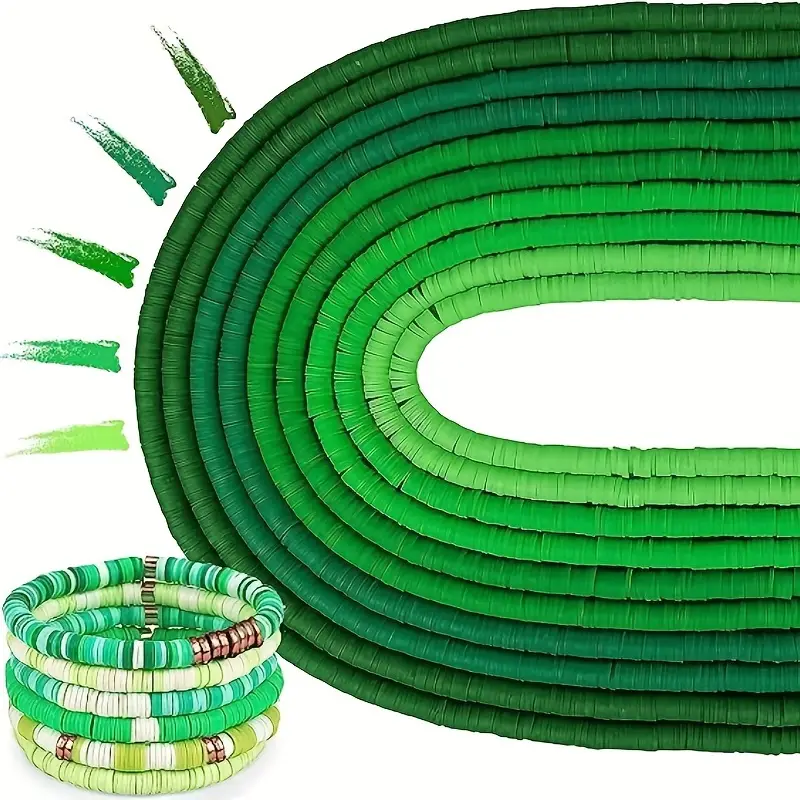 5 Different Green 10 Strands Polymer Clay Beads For - Temu