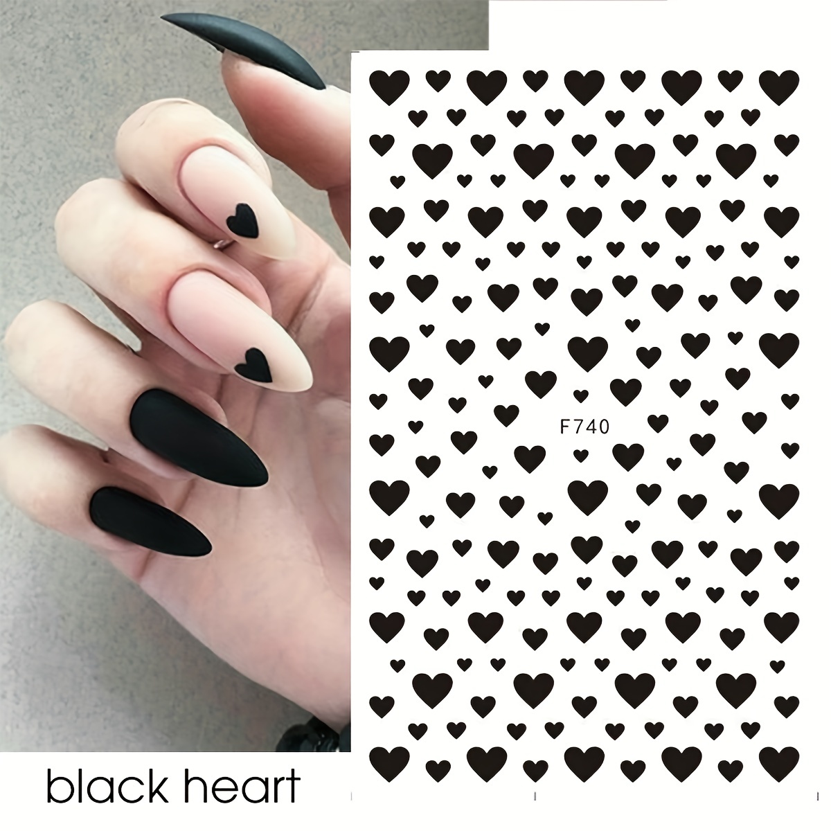  Heart Nail Stickers - 6 Sheets Hearts Nail Decals for