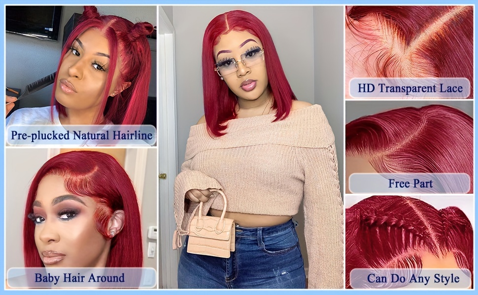 16 Inch 4X4 Yaki Straight Closure Wigs for Women Burgundy Color Lace Front  Closure Human Hair Wigs Brazilian Long Straight Wigs Pre Plucked Natural  Harline - China Wig and Lace Closure Wig