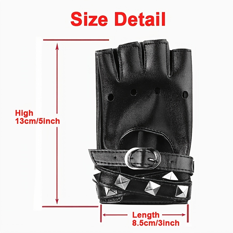 Motorcycle Women Faux Leather Rivets Studded Punk Fingerless Dancing Jazz  Gloves