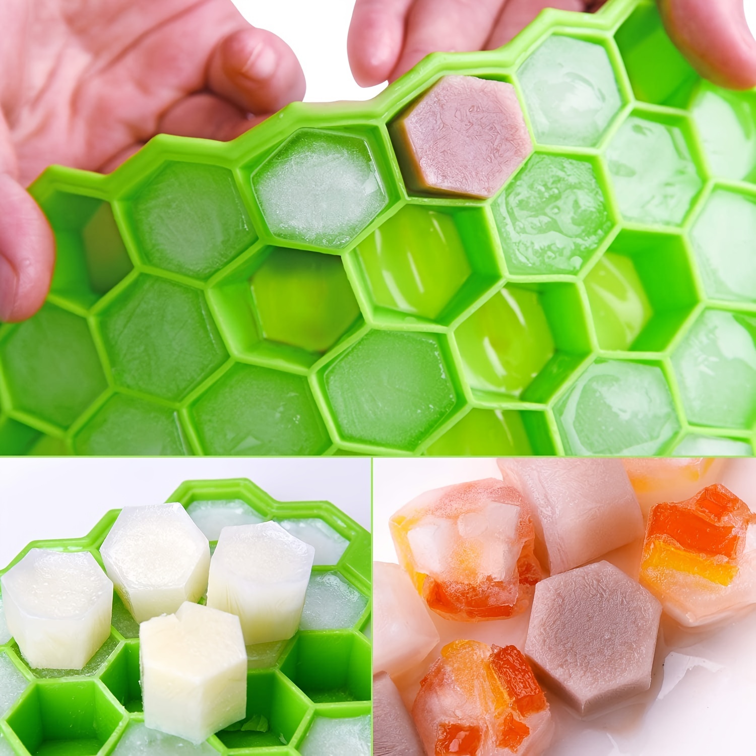 Silicone Ice Cube Tray Set (2 Pack) Honeycomb Shaped Flexible Ice