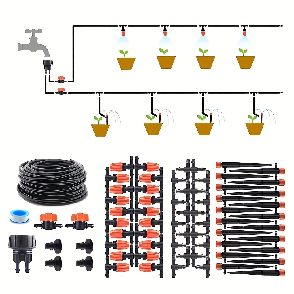 Kit de riego por goteo, sistema automático de riego de jardín de 100  pies/98.4 ft - Kits de tubos de riego micro DIY, manguera de distribución  en