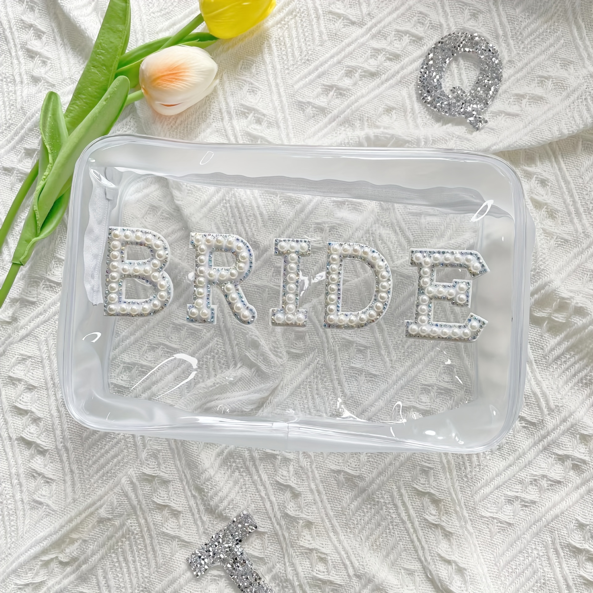 

Bride Faux Pearl Beaded Cosmetic Bag, Transparent Makeup Storage Bag, Waterproof Travel Organizer Bag, Wedding Gift