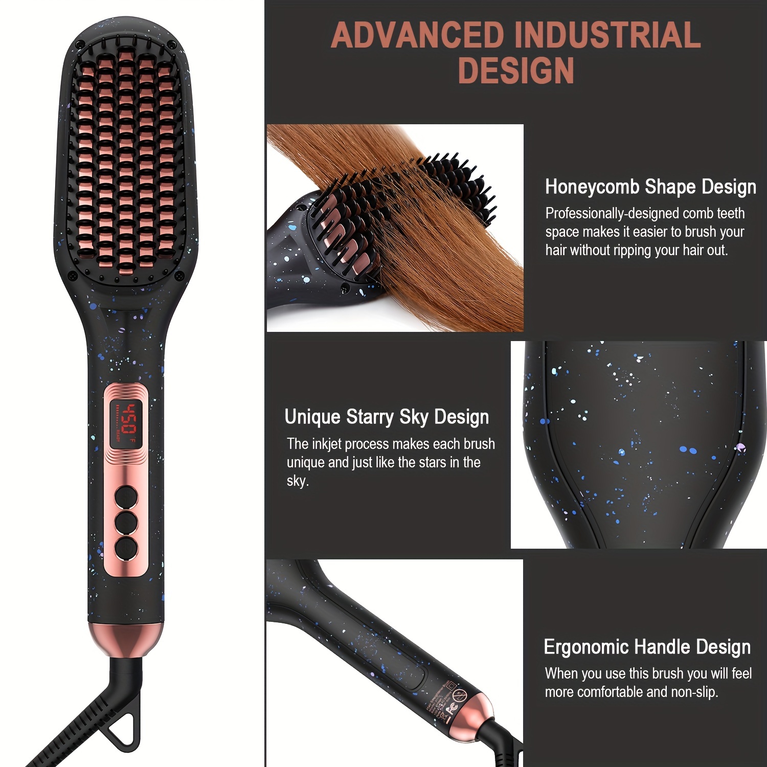 savani hair straightener brush fast heating ceramic negative ion hair straightening comb electric hot hair brush curly thick hair styling tool auto off anti scald multiple temp settings details 6