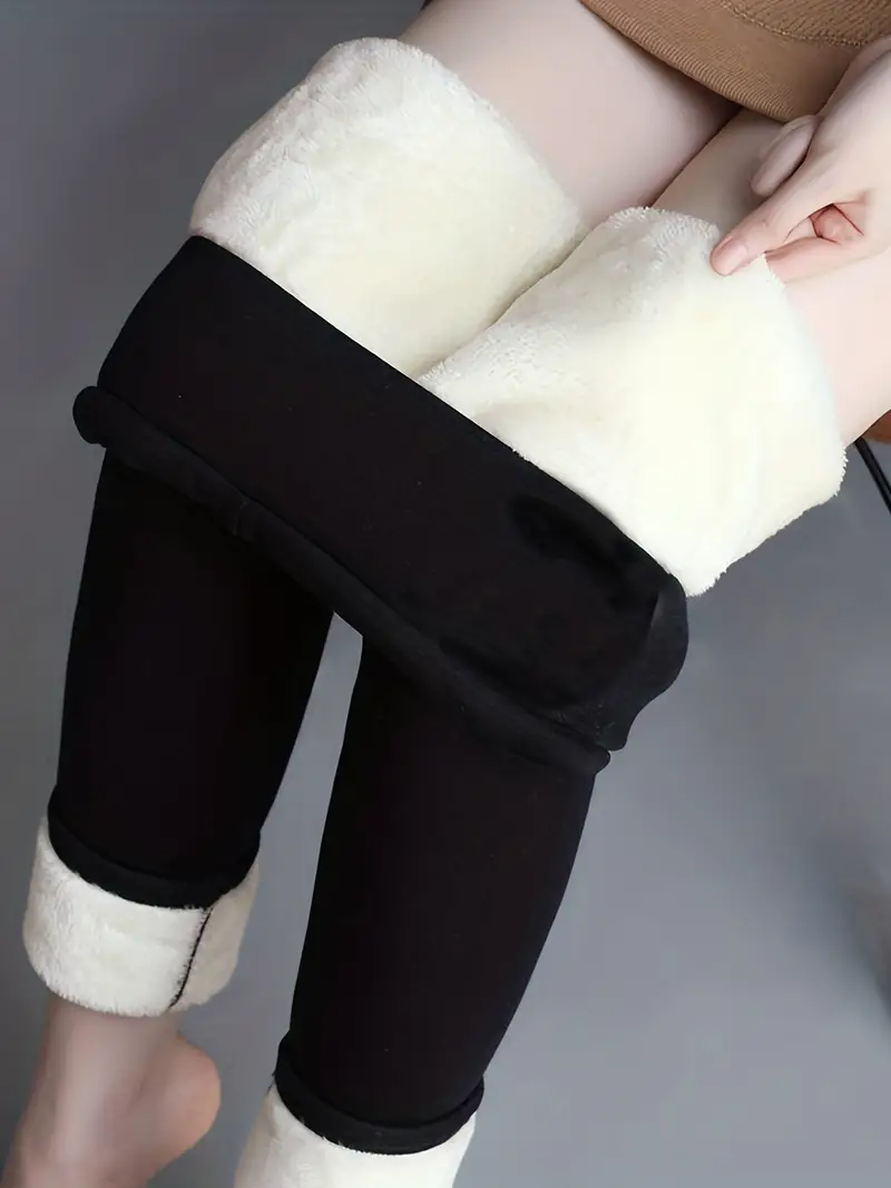 High Waist Fleece Lined Leggings Casual Skinny Stretchy - Temu