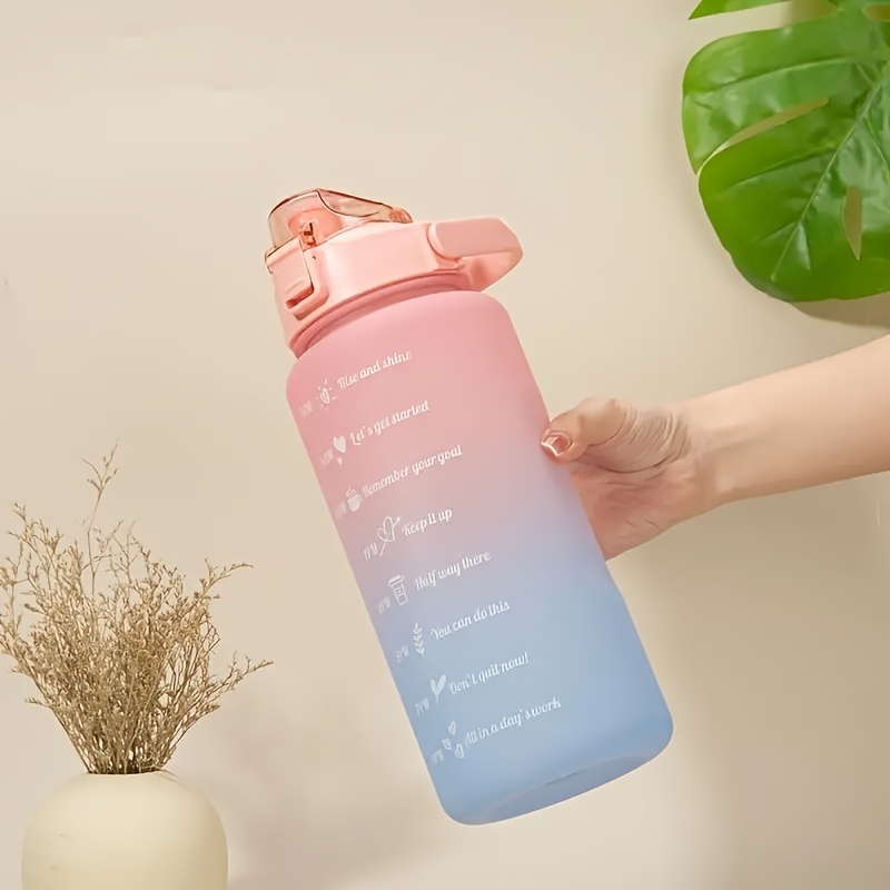 2L Sports Stickers Water Bottle Large Capacity Straw Gradient