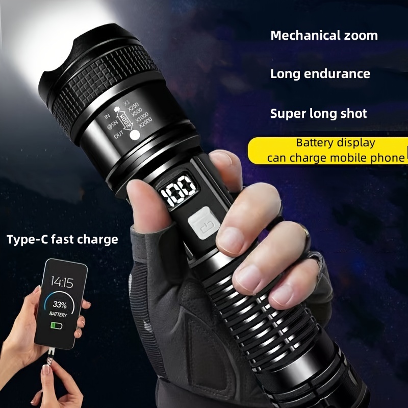 

Powerful Flashlight, Usb Rechargeable Searchlight, Super Bright 3 Mode Flashlight, Zoom Flashlight - Perfect For Hunting, Camping, Boating (including Battery)