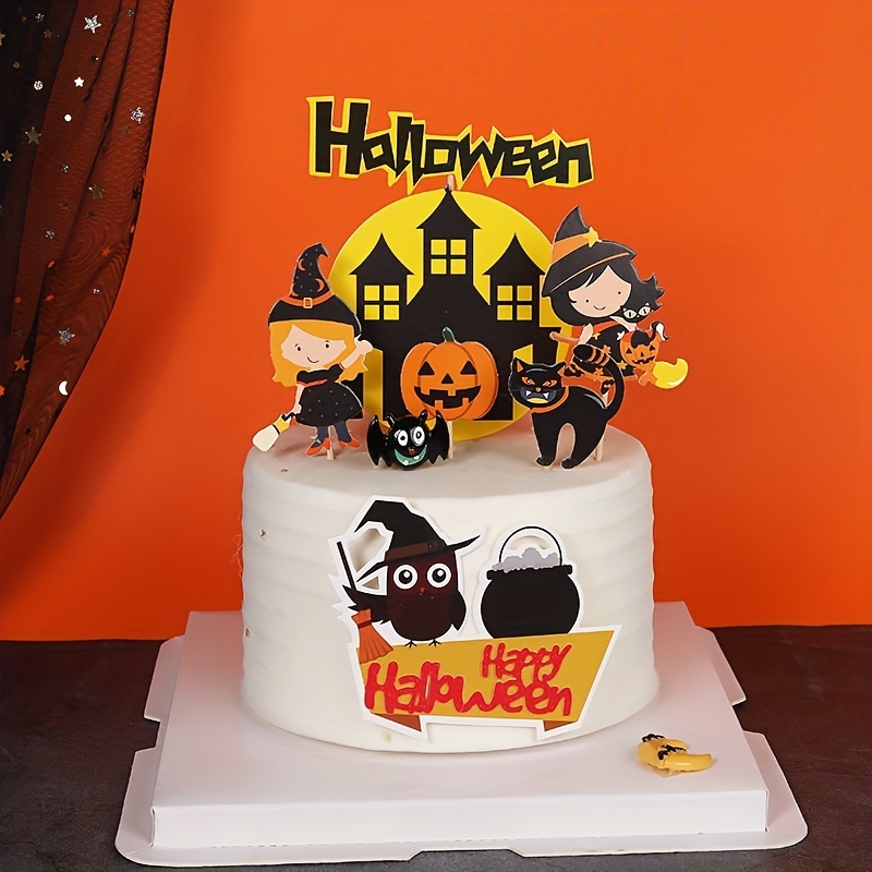Amosfun 28 peças Topos de bolo de Halloween desenho animado Ghost Caveira  abóbora RIP Cupcake Toppers Fruit Picks Decoração de sobremesa para festa  de Halloween
