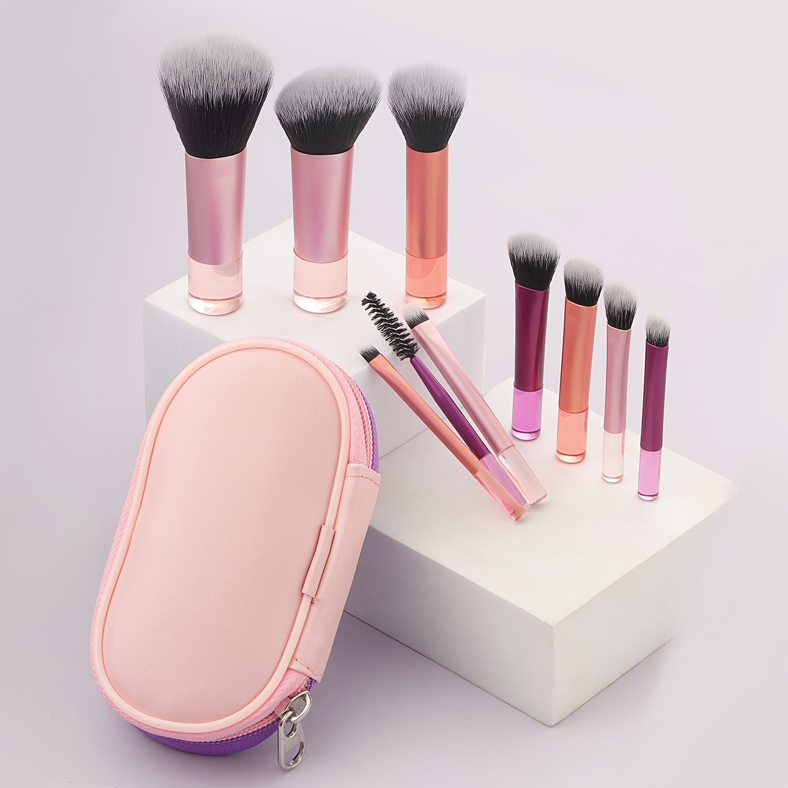 EJWQWQE 8pcs Mini Makeup Brush Set Foundation Powder Concealers Eye Shadows  Blush Cosmetic Brushes With Storage Bag Small Size Portable For Home Office  Travel Outdoor 