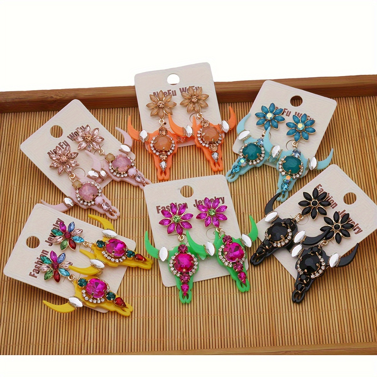 

Western Style Dangle Earrings Sparkling Bull Head Design Multi Colors For U To Choose Match Daily Outfits Party Accessories