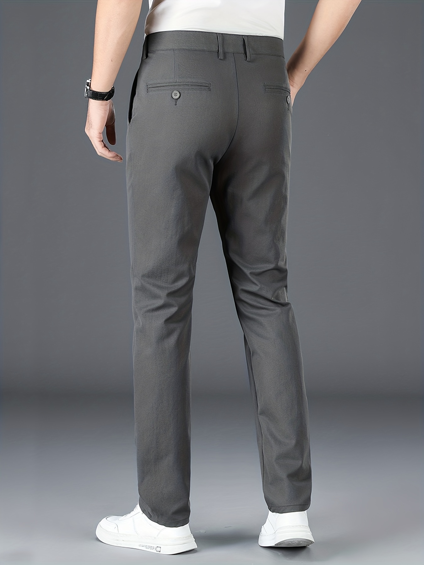 Classic Design Dress Pants, Men's Formal Solid Color Slightly Stretch Dress  Pants For Business