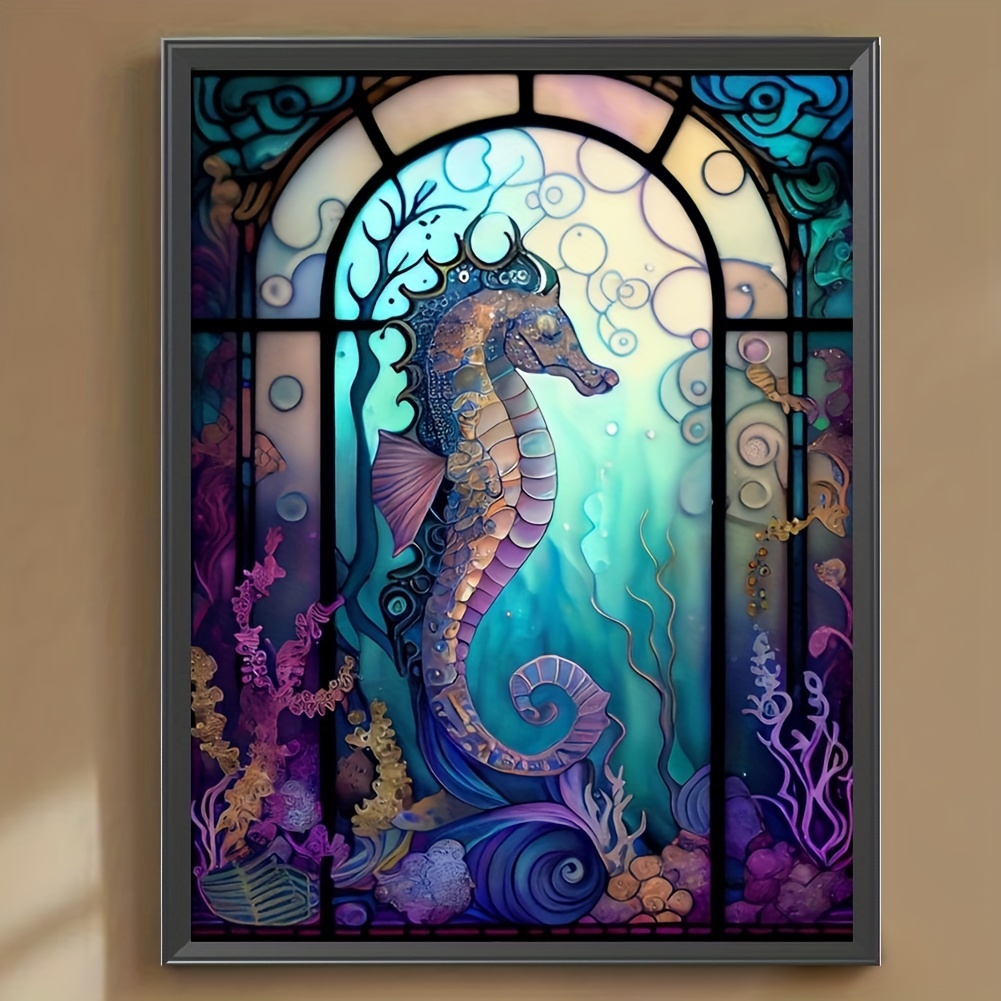 Stained Glass Seahorse Picture 5d Diy Diamond Painting Full - Temu