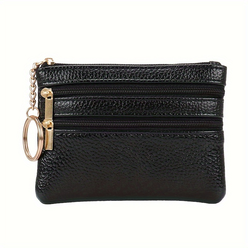 

Fashion 3 Zipper Multi-layer Coin Purse, Pu Leather Credit Clutch With Key Chain, Perfect Coin Ponch For Daily Use