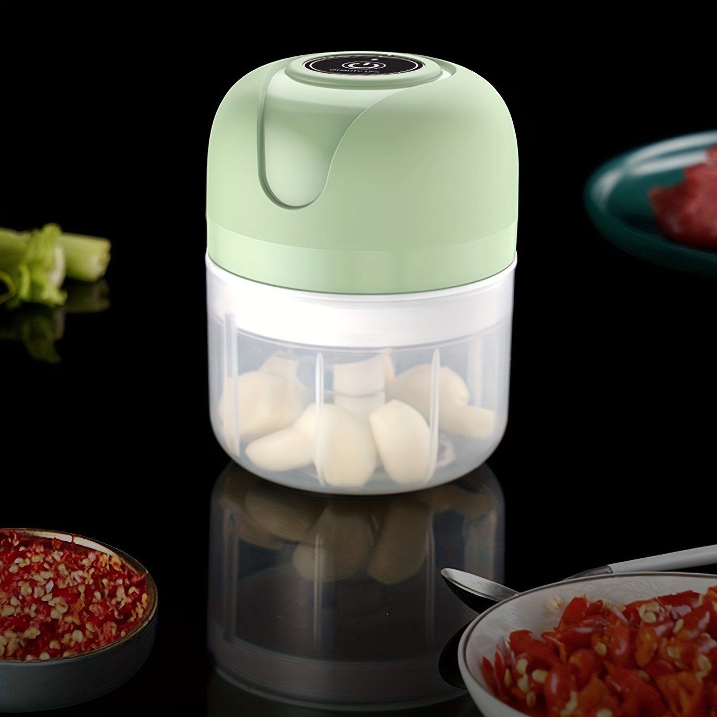  Qweeon Picadora eléctrica de ajo, picadora de cebolla con carga  USB, picadora de verduras, mini picadora eléctrica, procesador de alimentos  con cepillo, 3.4 fl oz, verde : Hogar y Cocina