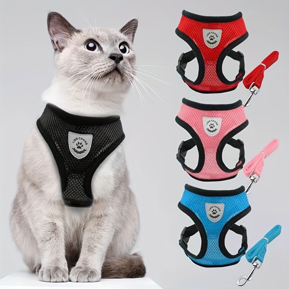 

Breathable Mesh Cat Harness With Leash Set, Adjustable Escape Proof Cat Chest Strap Easy Control Reflective Cat Vest Outdoor Walking Rope