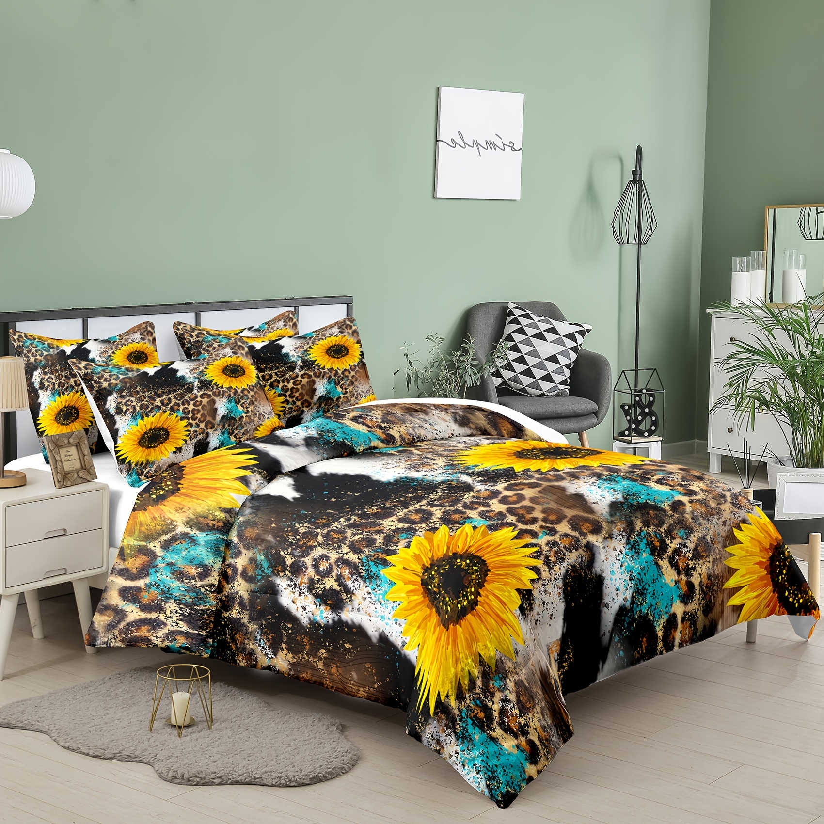 Modern Simple Quilt Set, Sunflower Leopard Print Bedding Set, Soft  Comfortable Quilt, For Bedroom, Guest Room Decor (1*quilt +  1/2*pillowcases, Without Core) - Temu